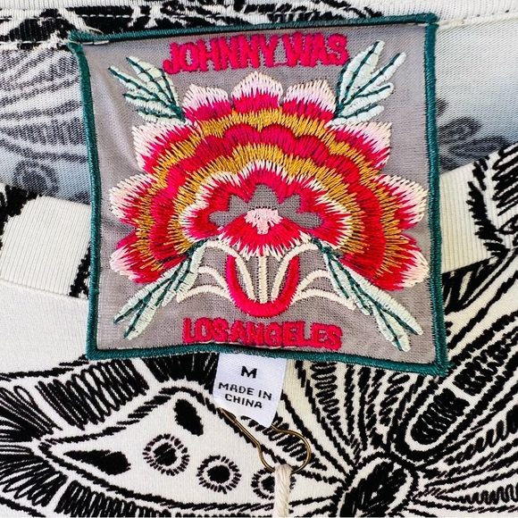 JOHNNY WAS JANIE BUTTERFLY HANDKERCHIEF HEM MIDI DRESS BLACK CREAM SIZE MED NWT - Picture 8 of 13